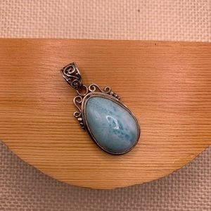 Taso Artisan Crafted Pear shaped Larimar Sterling Silver Pendant